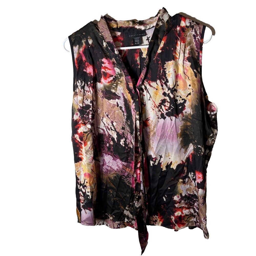 Apostrophe Tank Top Women's XL V-Neck Tie Sleeveless Colorful Lightweight